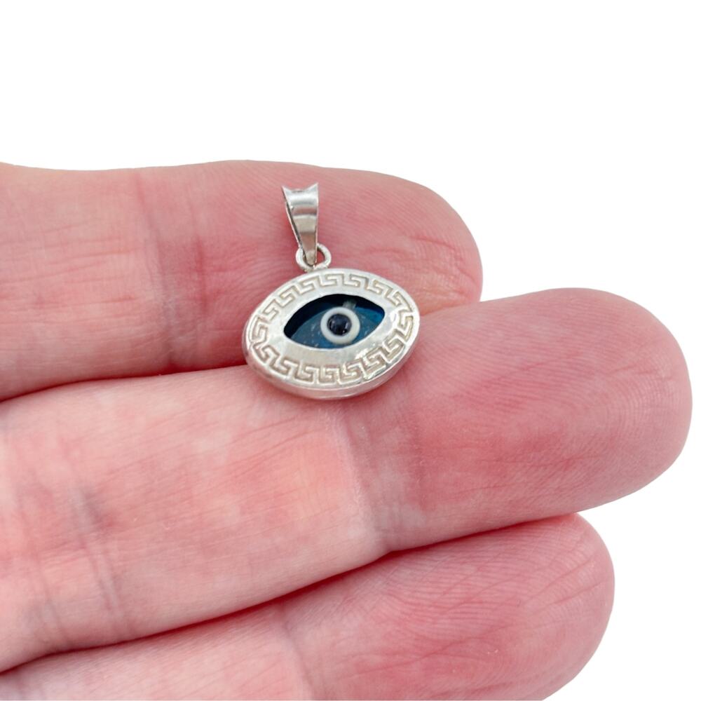 Vintage Sterling Silver 925 Blue Evil Eye Glass Pendant